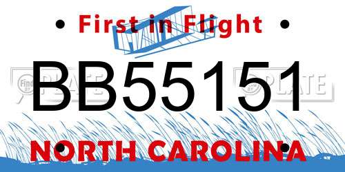 BB55151 North Carolina License Plate