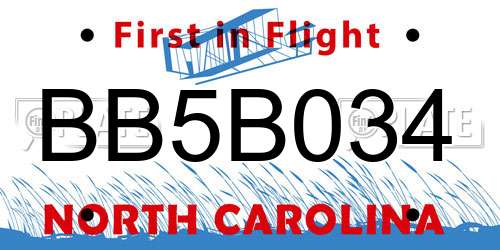 BB5B034 North Carolina License Plate