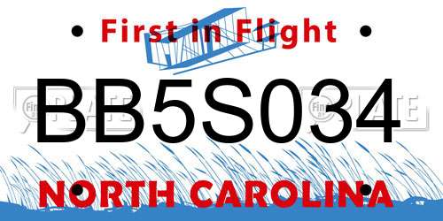 BB5S034 North Carolina License Plate