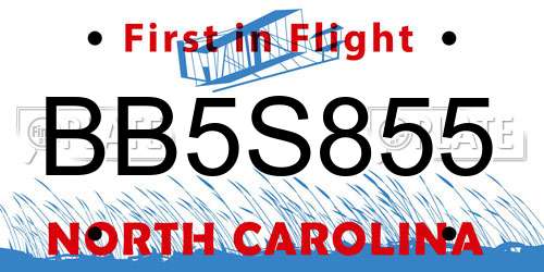 BB5S855 North Carolina License Plate