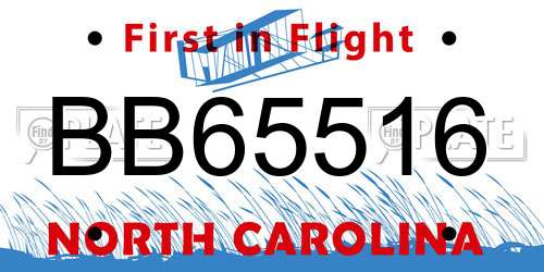 BB65516 North Carolina License Plate