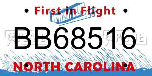 BB68516 North Carolina License Plate