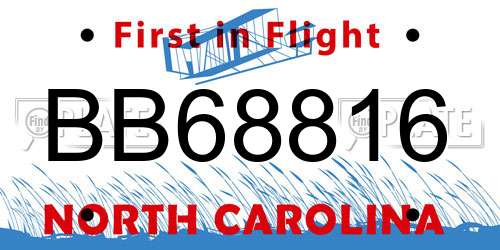 BB68816 North Carolina License Plate