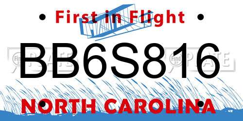 BB6S816 North Carolina License Plate