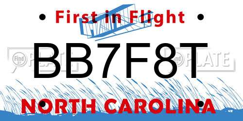 BB7F8T North Carolina License Plate