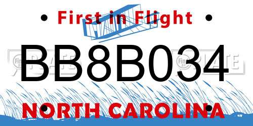BB8B034 North Carolina License Plate