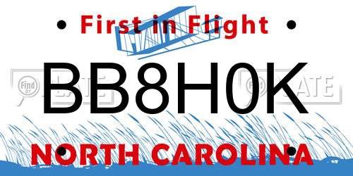 BB8H0K North Carolina License Plate