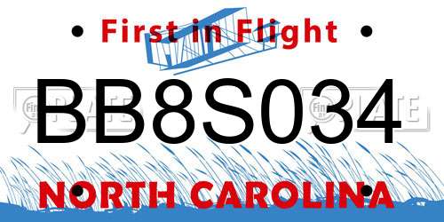 BB8S034 North Carolina License Plate
