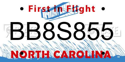 BB8S855 North Carolina License Plate