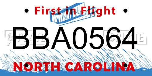 BBA0564 North Carolina License Plate