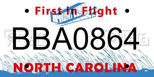 BBA0864 North Carolina License Plate