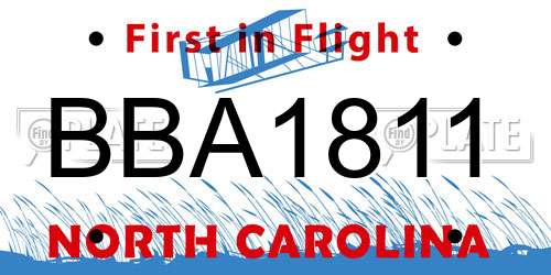BBA1811 North Carolina License Plate