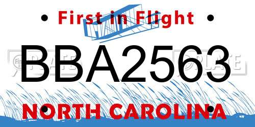 BBA2563 North Carolina License Plate