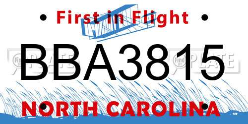 BBA3815 North Carolina License Plate