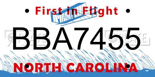 BBA7455 North Carolina License Plate