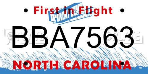 BBA7563 North Carolina License Plate
