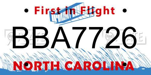 BBA7726 North Carolina License Plate