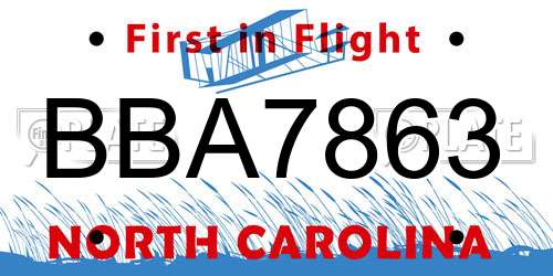 BBA7863 North Carolina License Plate