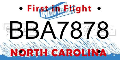 BBA7878 North Carolina License Plate