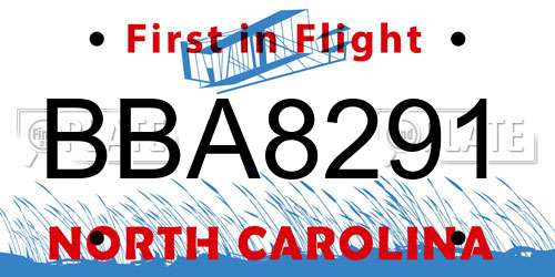 BBA8291 North Carolina License Plate
