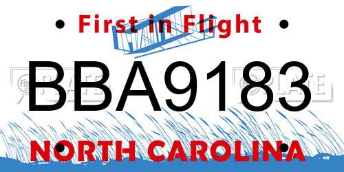 BBA9183 North Carolina License Plate