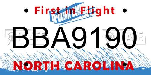 BBA9190 North Carolina License Plate