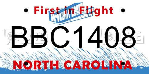 BBC1408 North Carolina License Plate