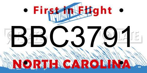 BBC3791 North Carolina License Plate