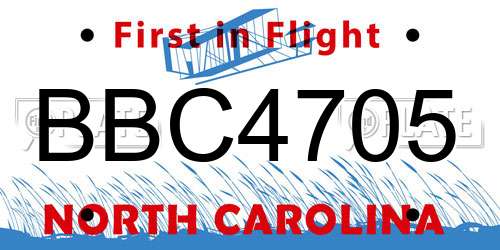 BBC4705 North Carolina License Plate