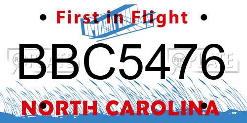 BBC5476 North Carolina License Plate
