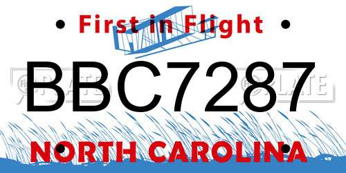 BBC7287 North Carolina License Plate