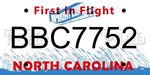 BBC7752 North Carolina License Plate
