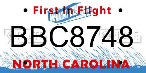 BBC8748 North Carolina License Plate