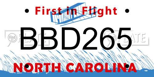 BBD265 North Carolina License Plate