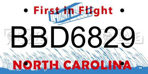 BBD6829 North Carolina License Plate