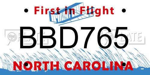 BBD765 North Carolina License Plate