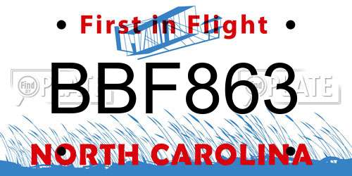 BBF863 North Carolina License Plate