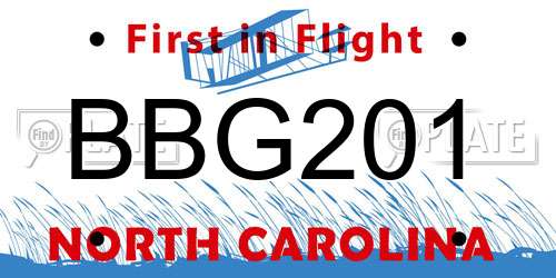 BBG201 North Carolina License Plate