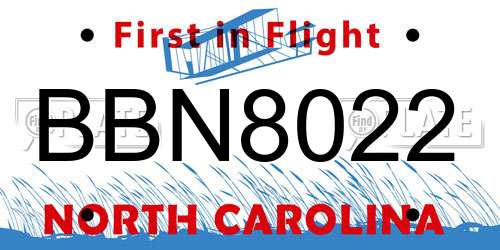 BBN8022 North Carolina License Plate