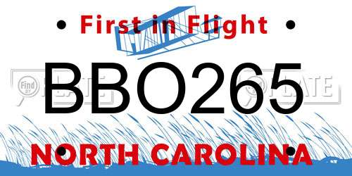 BBO265 North Carolina License Plate