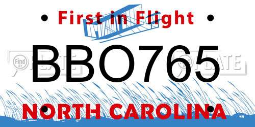 BBO765 North Carolina License Plate