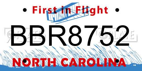 BBR8752 North Carolina License Plate