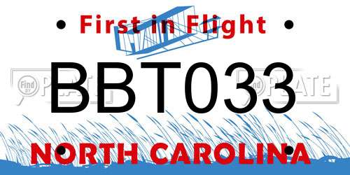 BBT033 North Carolina License Plate