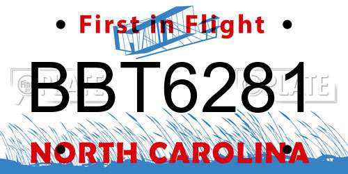 BBT6281 North Carolina License Plate