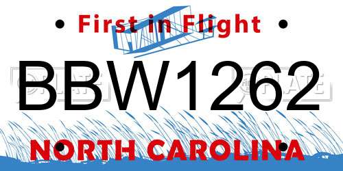 BBW1262 North Carolina License Plate