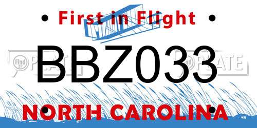 BBZ033 North Carolina License Plate