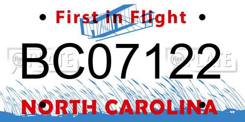BC07122 North Carolina License Plate