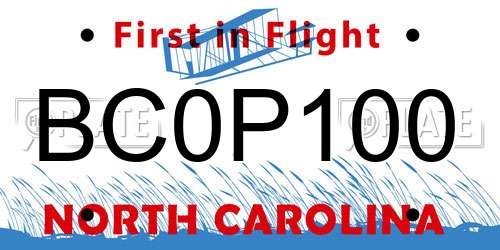 BC0P100 North Carolina License Plate