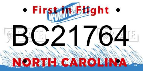 BC21764 North Carolina License Plate