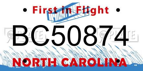 BC50874 North Carolina License Plate